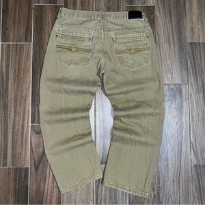 Jinzu men’s embroidered pocket y2k embroidered design khaki tan Jeans Size 34x27